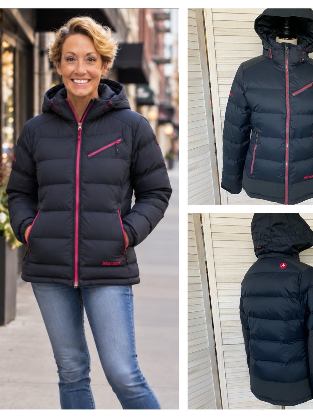 Marmot Women's Black Puffer Goose Down Jacket SZ M Winter Ski Sporty 650 Fill
